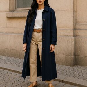 Vintage Talbots 100% Linen Fully Lined Trench Coat in Navy Blue | Size 10